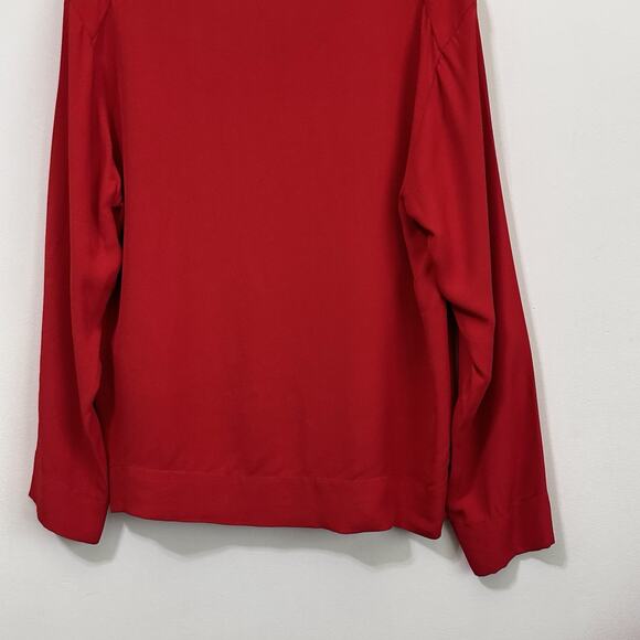 Zara Woman Popover Top L Red V Neck Hi Low Hem Long Sleeve Party Work Shirt NEW - Picture 8 of 9